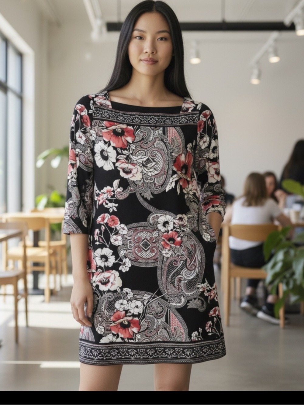 White House Black Market Women Small Floral Paisley Mini Shift Dress Stretch